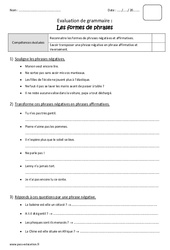 Formes de phrases - Bilan - Phrases négatives et affirmatives. : 4eme Primaire - PDF à imprimer