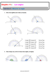 Mesurer un angle - Révisions - Exercices avec correction : 6eme Primaire - PDF à imprimer