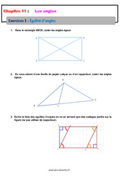 Égalité d’angles - Révisions - Exercices avec correction : 6eme Primaire - PDF à imprimer
