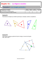 Les triangles particuliers - Examen Evaluation avec la correction sur les figures usuelles : 6eme Primaire