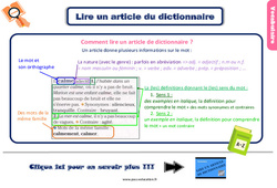 Lire un article de dictionnaire - Cours, Leçon, trace écrite : 3eme Primaire <small style='color:inherit;'>(téléchargement gratuit)</small>