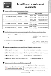 Les différents sens d’un mot - Exercices, révisions : 3eme Primaire - PDF à imprimer