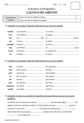 Accord des adjectifs - Bilan : 4eme Primaire - PDF à imprimer