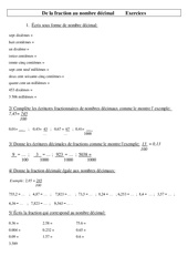 De la fraction au nombre décimal - Exercices - Numération : 4eme, 5eme Primaire - PDF à imprimer