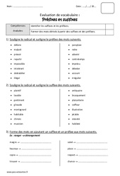 Préfixes - Suffixes - Bilan avec le corrigé : 4eme Primaire - PDF à imprimer