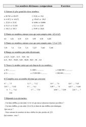 Nombres décimaux - comparaison - Exercices - Numération : 4eme, 5eme Primaire - PDF à imprimer
