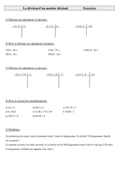 Division d'un nombre décimal - Exercices - Calculs - Mathématiques : 4eme Primaire