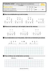 Technique opératoire de la multiplication à 1 chiffre - Examen Evaluation : 3eme Primaire