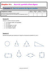Axes de symétrie des figures usuelles - Examen Evaluation avec la correction : 6eme Primaire - PDF à imprimer
