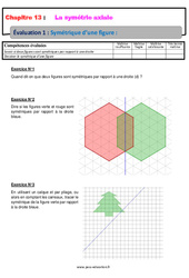 Symétrique d’une figure - Examen Evaluation avec la correction sur la symétrie axiale : 6eme Primaire - PDF à imprimer