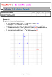 Symétrique d’un point - Examen Evaluation avec la correction sur la symétrie axiale : 6eme Primaire - PDF à imprimer