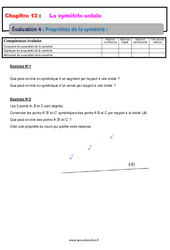 Propriétés de la symétrie - Examen Evaluation avec la correction sur la symétrie axiale : 6eme Primaire - PDF à imprimer