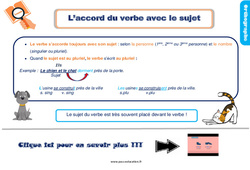 L’accord du verbe avec le sujet - Cours, Leçon, trace écrite : 2eme Primaire - PDF gratuit à imprimer