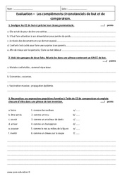 Compléments circonstanciels de but et de comparaison - Examen Evaluation : 1ere Secondaire - PDF à imprimer