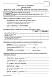Démonstratifs, possessifs, indéfinis, interrogatifs et relatifs - Bilan sur les pronoms : 5eme Primaire - PDF à imprimer