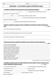 Attribut du sujet et fonctions sujet - Examen Contrôle : 1ere Secondaire - PDF à imprimer