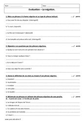 Phrase à la forme négative - Examen Contrôle sur la négation : 1ere Secondaire - PDF à imprimer