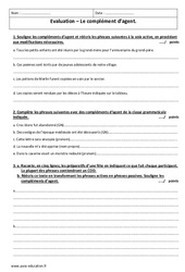 Complément d’agent - Examen Evaluation  : 1ere Secondaire - PDF à imprimer