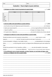 Passé simple et passé antérieur - Examen Evaluation : 1ere Secondaire - PDF à imprimer