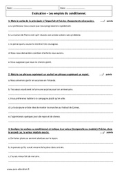 Conditionnel - Examen Contrôle sur les emplois : 1ere Secondaire - PDF à imprimer