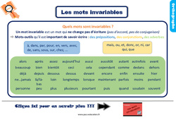 Les mots invariables - Cours, Leçon, trace écrite : 3eme Primaire - PDF gratuit à imprimer