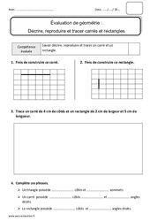 Carrés et rectangles - Bilan - Décrire, reproduire et tracer : 2eme Primaire - PDF à imprimer