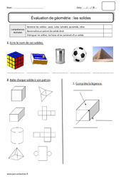 Solides - Bilan - pavé, cube, cylindre, pyramide, cône : 2eme Primaire - PDF à imprimer