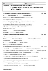 Homophones grammaticaux - Examen Contrôle avec le corrigé : 1ere Secondaire - PDF à imprimer