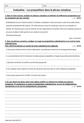 Phrase complexe - Propositions - Examen Contrôle : 1ere Secondaire - PDF à imprimer