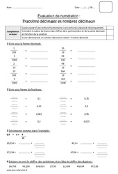 Fractions décimales - Nombres décimaux - Bilan : 4eme Primaire - PDF à imprimer