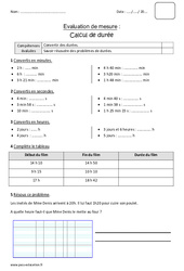 Calcul de durée - Bilan : 4eme Primaire - PDF à imprimer