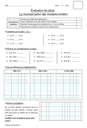 Nombres entiers - Multiplication - Bilan  : 4eme Primaire - PDF à imprimer