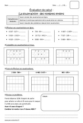 Soustraction des nombres entiers - Bilan : 4eme Primaire - PDF à imprimer