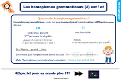 Les homophones grammaticaux est / et - Cours, Leçon, trace écrite : 3eme Primaire <small style='color:inherit;'>(téléchargement gratuit)</small>