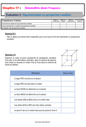 Représentation en perspective cavalière - Géométrie dans l’espace - Examen Evaluation avec la correction : 6eme Primaire