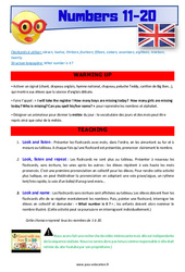 Numbers 11 to 20 - Anglais - Lexique - Séquence complète : 2eme, 3eme Primaire - PDF à imprimer