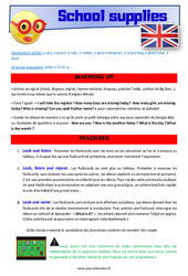 School supplies - Anglais - Lexique - Séquence complète : 2eme, 3eme Primaire - PDF à imprimer