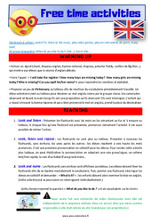 Free time activities - Anglais - Lexique - Séquence complète : 2eme, 3eme Primaire - PDF à imprimer