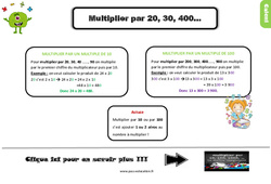 Multiplier par 20, 30, 400 - Cours, Leçon : 3eme Primaire <small style='color:inherit;'>(téléchargement gratuit)</small>