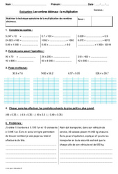 Multiplication des nombres décimaux - Bilan : 5eme Primaire - PDF à imprimer