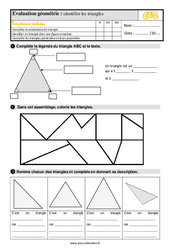 Évaluation, bilan sur identifier les triangles au avec la correction : 3eme Primaire