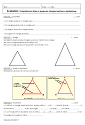 Propriétés des côtés et angles des triangles isocèles ou équilatéraux - Examen Evaluation : 6eme Primaire - PDF à imprimer