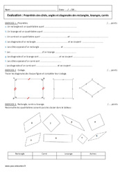 Propriétés des côtés angles et diagonales des rectangles losanges carrés - Examen Evaluation : 6eme Primaire