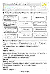 Problèmes multiplicatifs - Examen Evaluation : 3eme Primaire - PDF à imprimer