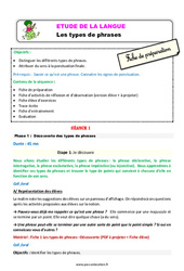Les types de phrases - Étude de la langue - Séquence - Fiche de préparation : 3eme Primaire - PDF à imprimer