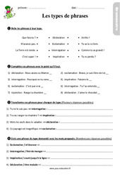 Les types de phrases - Étude de la langue - Exercices avec correction : 3eme Primaire - PDF à imprimer