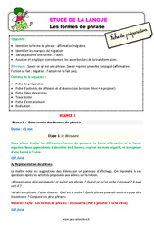 Les formes de phrases - Étude de la langue - Séquence - Fiche de préparation : 3eme Primaire - PDF à imprimer