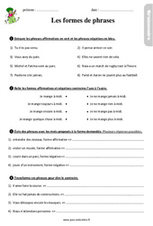 Les formes de phrase - Étude de la langue - Exercices avec correction : 3eme Primaire - PDF à imprimer