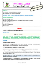 Les types de phrases - Étude de la langue - Séquence - Fiche de préparation : 2eme Primaire - PDF à imprimer