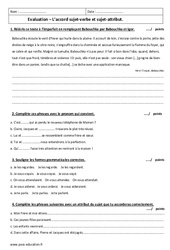 Accord sujet - verbe et sujet - attribut - Examen Contrôle : 1ere Secondaire - PDF à imprimer